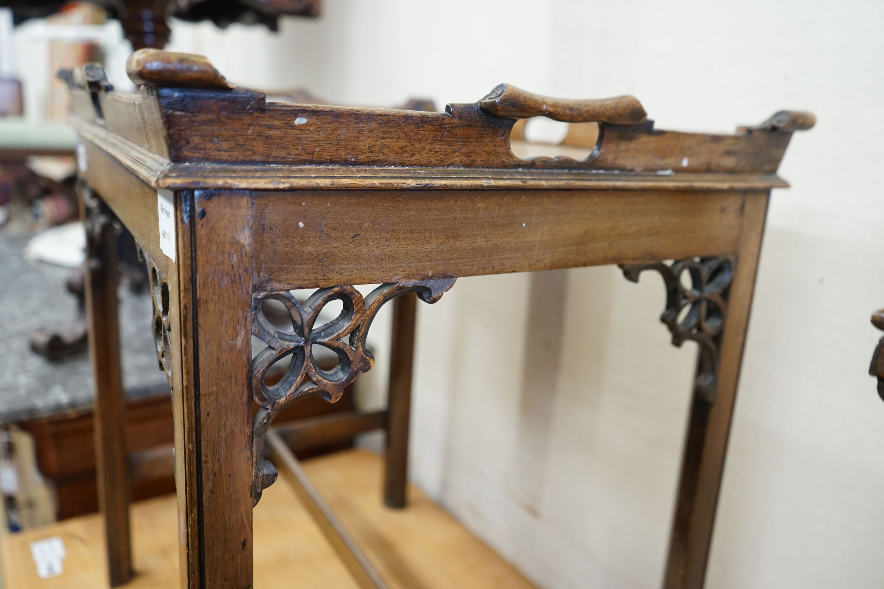 A George III style mahogany tray top occasional table, width 56cm, depth 45cm, height 61cm